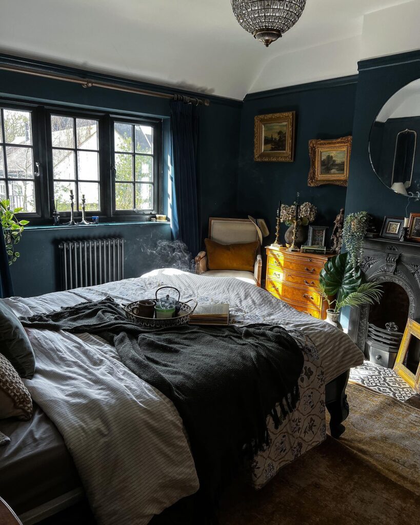Moody Vintage Fireplace Bedroom