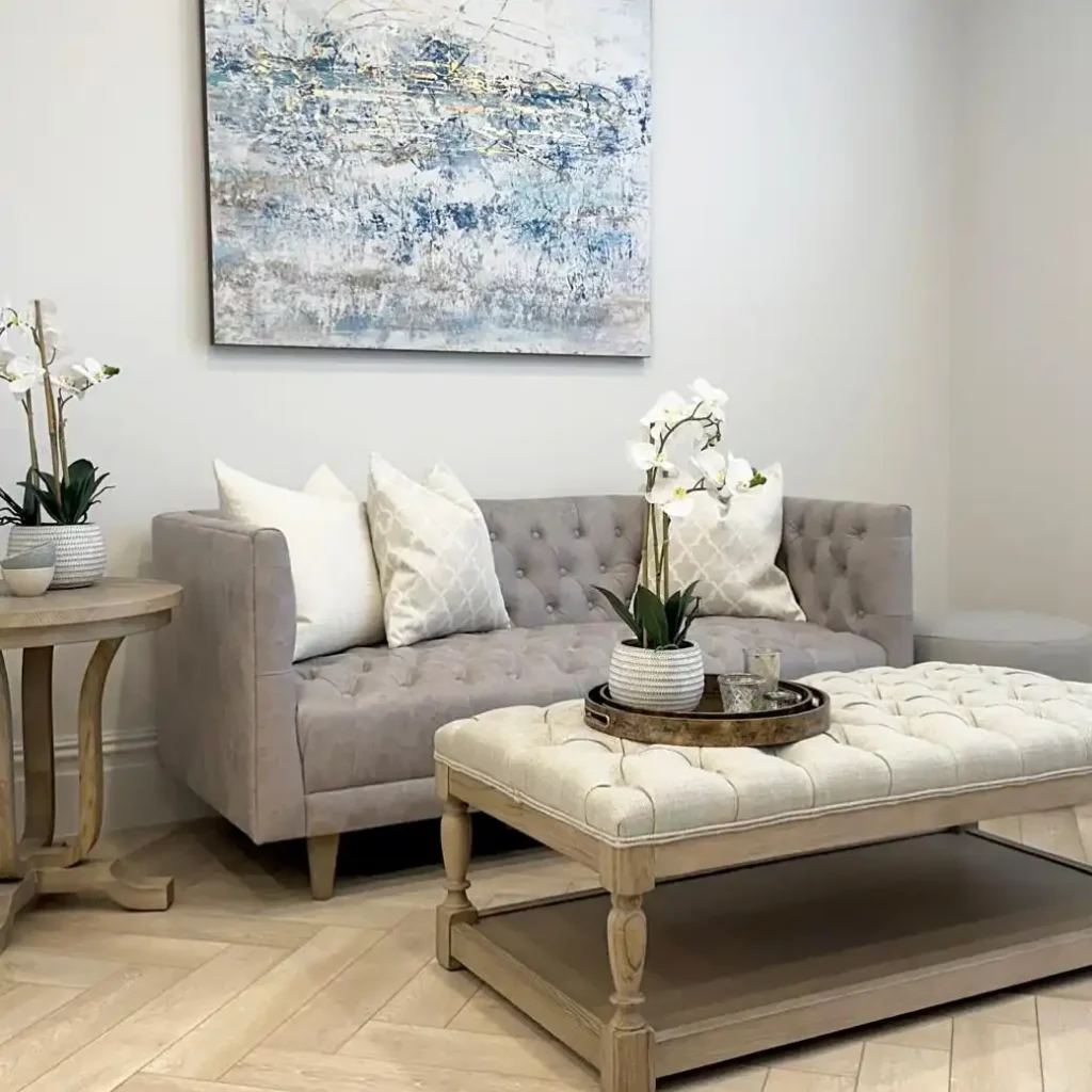 Button-Tufted Gray Chesterfield Sofa
