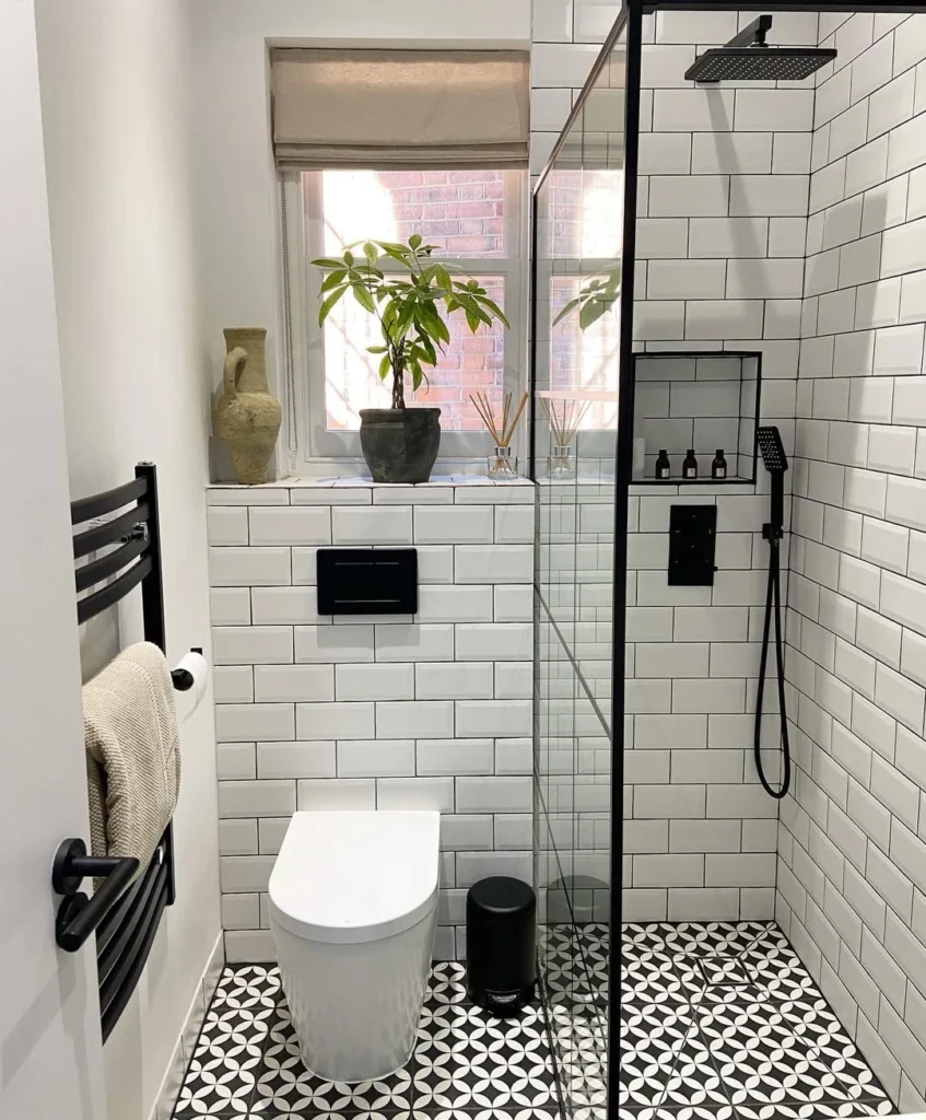 Classic White Tile With a Patterned Floor