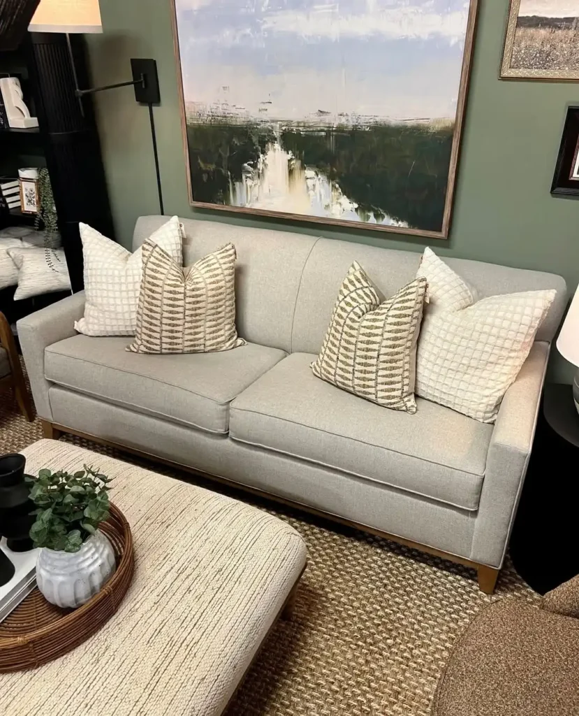 Clean-Lined Gray Sofa With a Wood Base