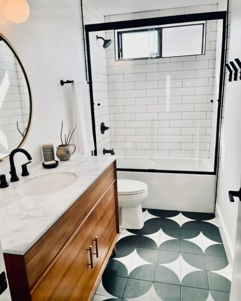 Compact Bathroom With Soft Gray Tile