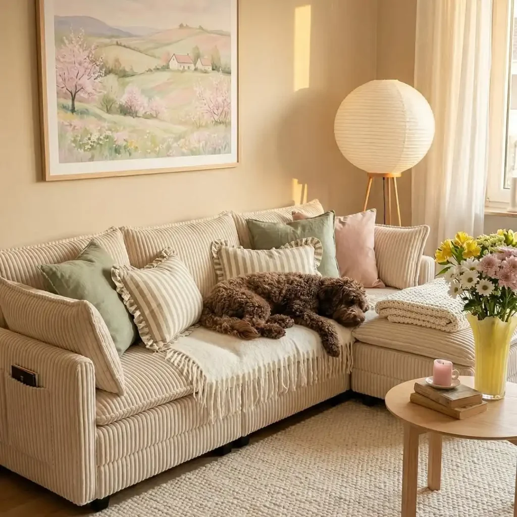 Cream Corduroy Corner Sofa