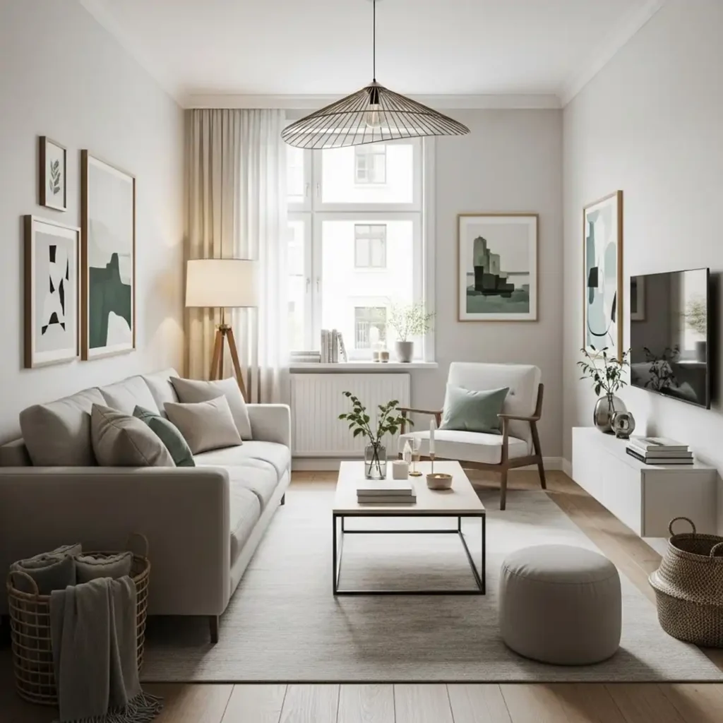 Keep a Small Living Room Light and Scandinavian-Inspired