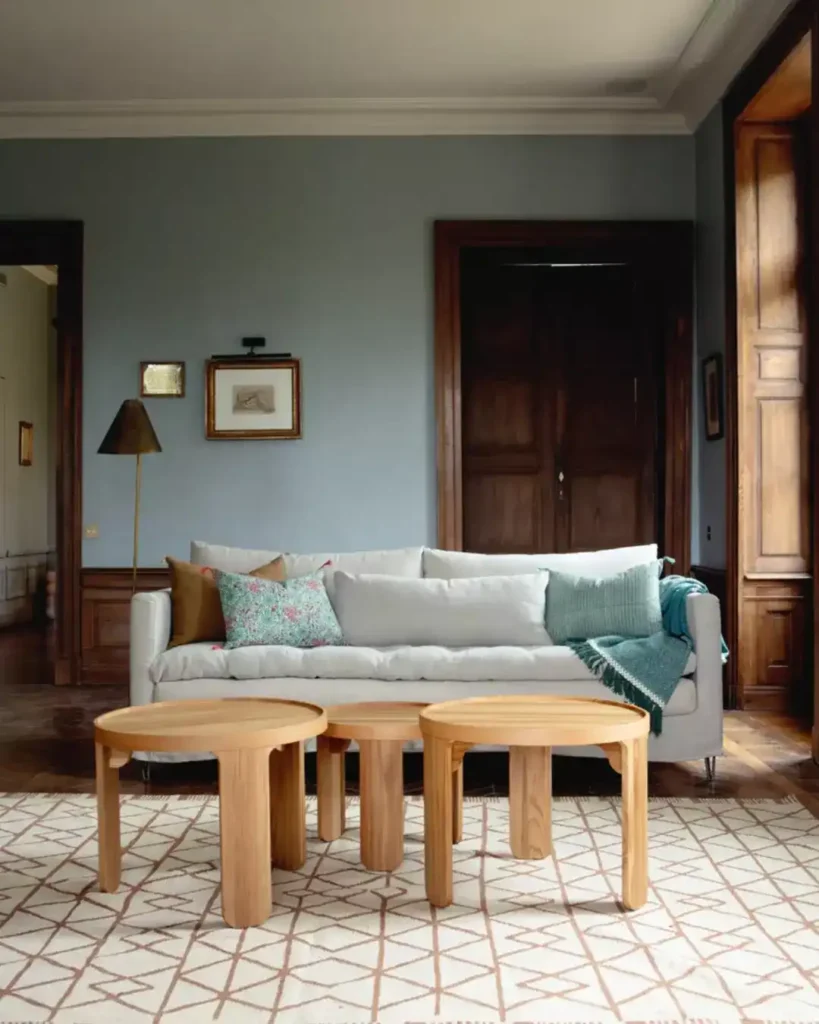 Low-Profile Linen Sofa in Slate Blue
