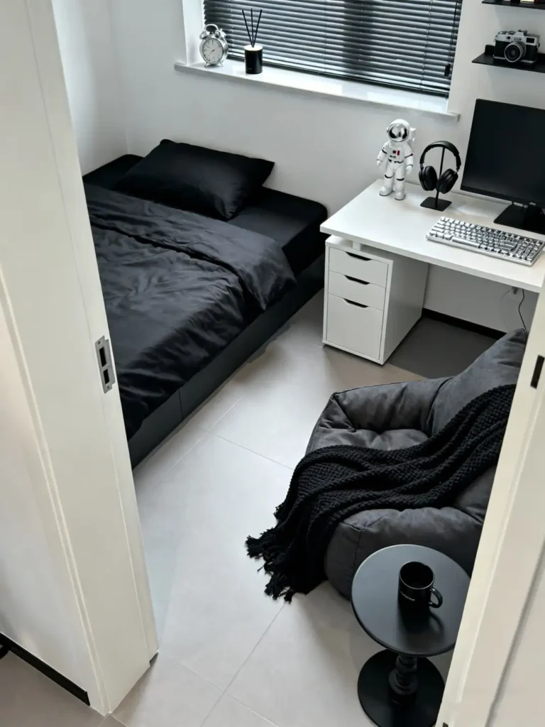 Give a Compact Bedroom a Monochrome Edge