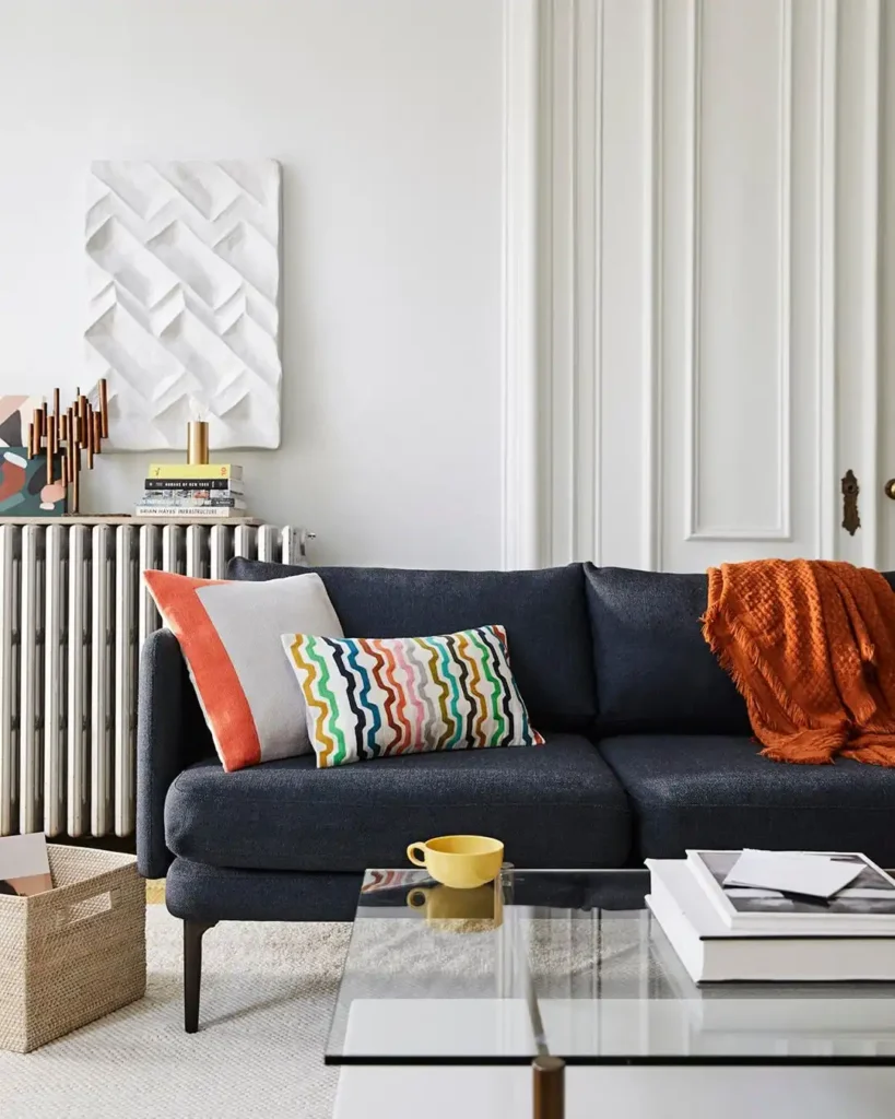 Navy Sectional With Tapered Legs