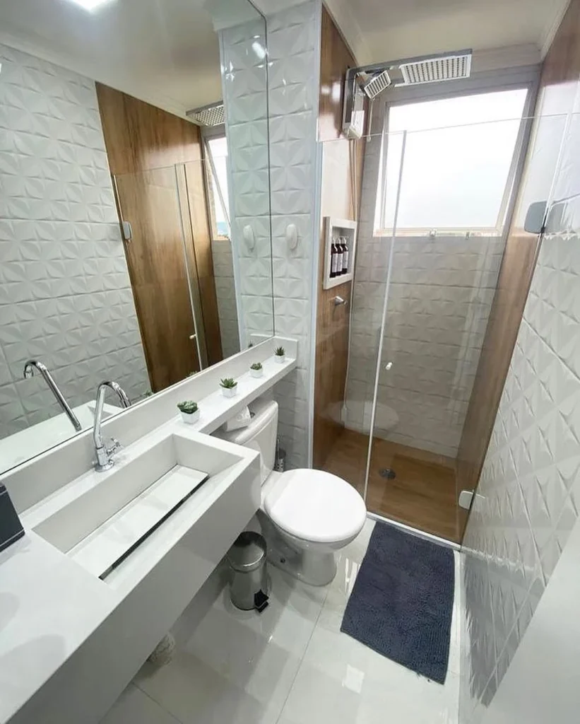 Textured White Tile and Warm Wood