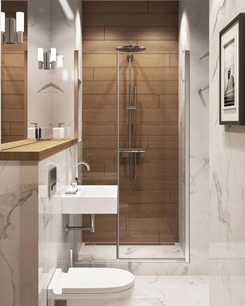 Warm Wood Shower Wall
