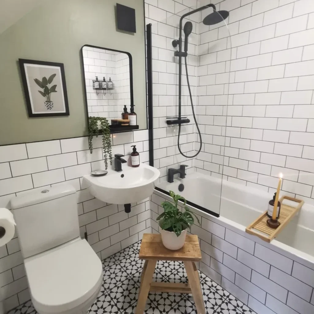 White Subway Tile With Black Fixtures