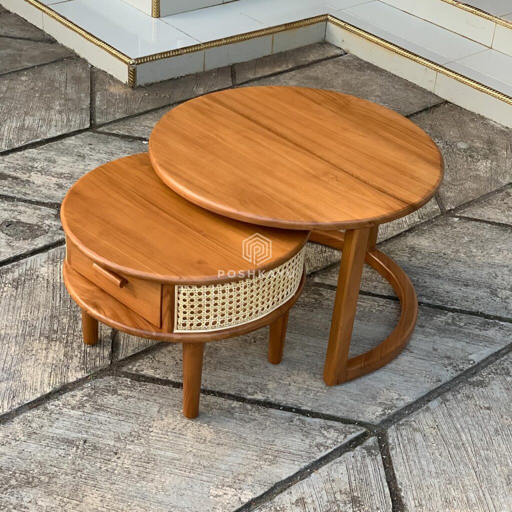 Cane and Wood Nesting Tables