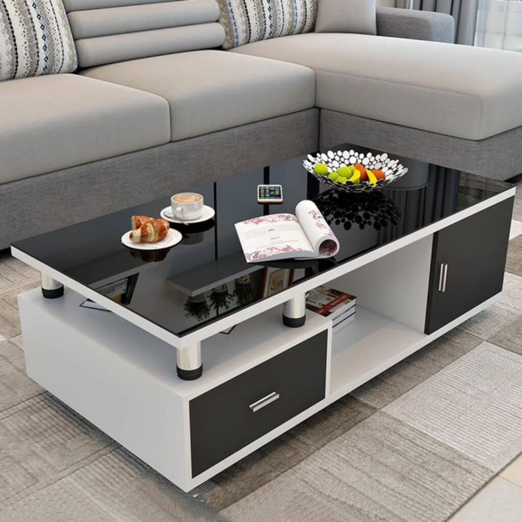 Glass Coffee Table With Wooden Tray