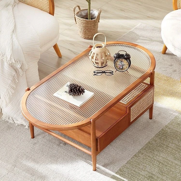 Rattan and Wood Coffee Table